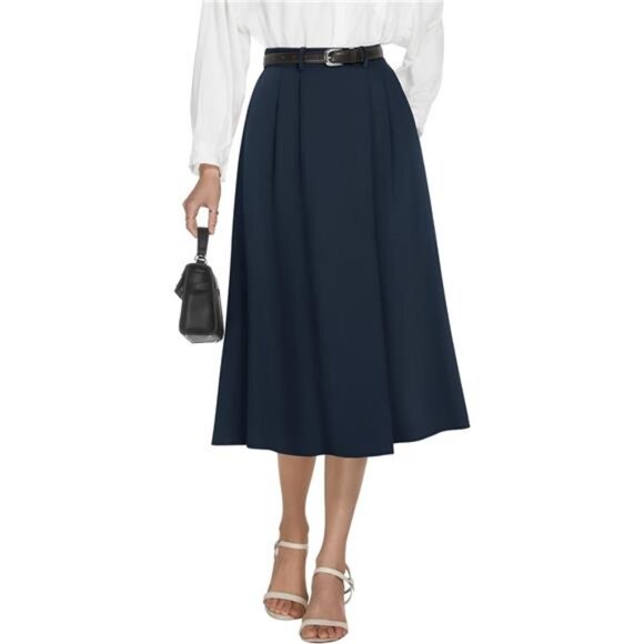 Women's High Waisted Midi Skirts Navy Blue - Picture 1 of 5